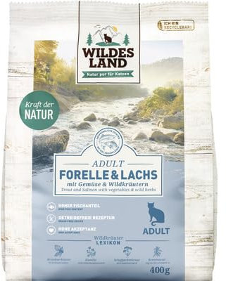 WILDES LAND Trockenfutter für Katzen, Forelle und Lachs, Erwachsene, 400 g, 3 Stück