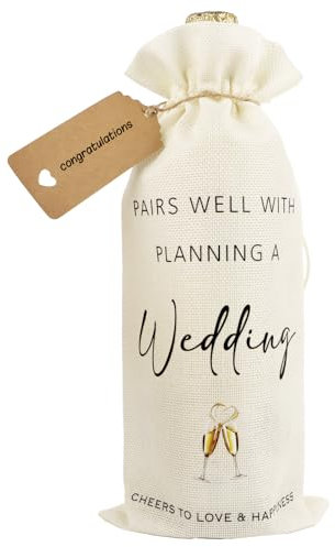 Engagement Wine Gift Bag Wedding Cotton Linen Drawstring Bottle Bag for Wine with Tag and Rope Wedding Planning Gift Bags Wine Bottle Cover Bags Gifts for Couples