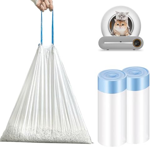 Lot de 30 sacs poubelle autonettoyants pour chat - Résistants à la déchirure - Autonettoyants - Avec poignée de transport - 2 rouleaux de sacs à litière pour chat