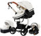 NADDLILY Pelle PU Passeggino Trio, Passeggino 3 in 1 con Spinta Reversibile a Due Vie, Trio Passeggino Neonati con Accessori, Carrozzina per Neonati con Design Portatile Pieghevole Un Clic (518 White)