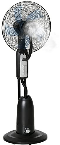 HOMCOM Ventilatore Nebulizzatore 90W a 4 Ruote con Serbatoio 2.8L e 4 Velocità, Ventilatore a Piantana in Metallo, PE e ABS, 44.5x44.5x120 cm, Argento e Nero