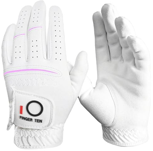 Gant de golf pour femme main gauche pour golfeur droitier, humide, chaud et froid, pluie adhérente par tous les temps, convient aux tailles S, M, L, XL (Blanc, Medium(Porté Sur La Main Gauche))
