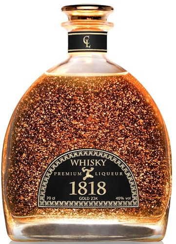 CONDE LUMAR 1818 Whisky 12 Ans Malt Feuille d'or 23 Carats - Affinage en Fûts de Bourbon et de Sherry - Cadeau Original Homme & Femme - Premium Liqueur Avec Certificat Or - 40% - Sans Coffret