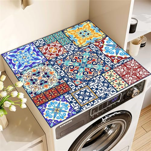 Odot Washer and Dryer Top Mat Cover, Washer Dryer Top Protector Mat Washing Machine Cover Dust-Proof Cover Non-slip Rubber Protection Mat for Laundry Room Kitchen- Mandala (Totem,50x50cm)