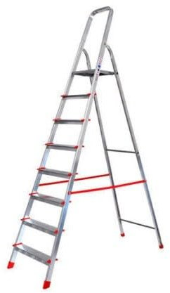 AERREGI Scala Scaletto 8 Gradini per uso professionale in Alluminio Portata 150 Kg Certificazione EN 131 Con Vano Portaoggetti