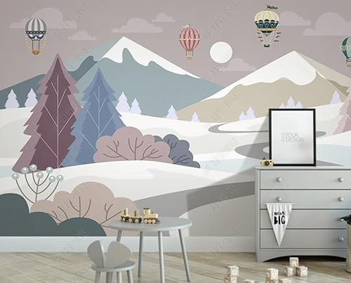 Vlies Fototapete 3D Effekt Cartoon Schnee Berg Landschaft Ballon Kinder Dekoration Schlafzimmer Wohnzimmer Büro Flur 400Cm(B) X280Cm(H)