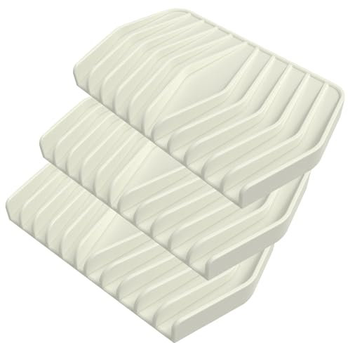Luabue 3 Pack Silicone Soap Dish Self Draining Soap Holder Kitchen Soap Tray, Non-slip Sink Tray with Drainage for Shower, Bathroom, Kitchen, Countertop and Travel White