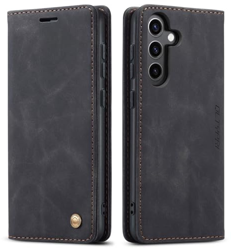 QLTYPRI Hülle für Samsung Galaxy A16 4G/5G, Leder Klapphülle, Schwarz | Vintage PU Leder Hülle, Handyhülle mit 2 Kartenfächer, Standfunktion, Weicher TPU-Rahmen, Stoßfeste Flip Wallet Case