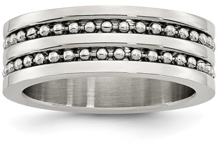 Edelstahl-Perlenring, gravierbar, 8 mm, zweireihig, gebürstet und poliert, Ehering für Damen, Ringgrößenoptionen: 50 bis 70, Edelstahl