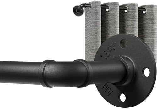 Ulinkbee Black Curtain Pole, Adjustable Curtain Rail, Curtain Poles Black for Eyelet Curtains, Industrial Curtain Rod Metal Extendable, for Windows 80cm-305cm, Room Dividers Rail