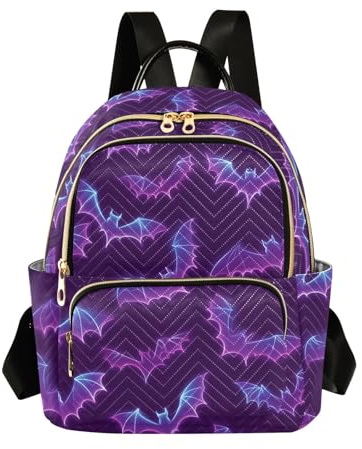 OWFKAY Zaino da scuola per ragazze e donne, per adolescenti, università, liceo, casual, piccolo, piccolo, borsa per libri, zainetto S blu viola con motivo pipistrello, Motivo pipistrello blu viola, M