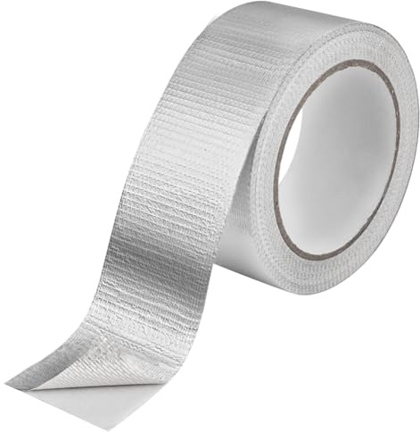 ANOMM Aluminium Klebeband, Glasfaser Selbstklebendes Hitzeschild Folienband | Wasserabweisend Reparatur Klebeband für Heimwerkerarbeiten, Lüftungskanäle, Isolierung, Befestigungen, Industrie (50mm*20m)