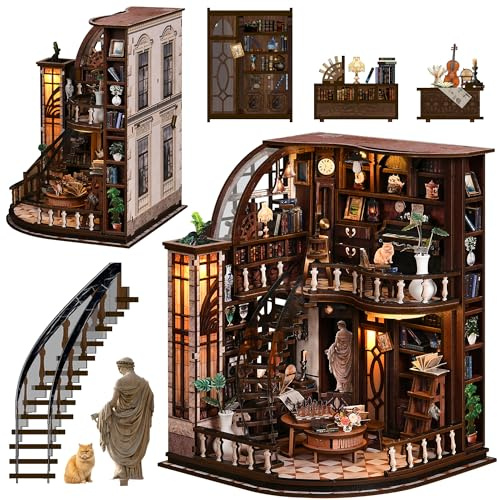 DolphinIsle Book Nook Kit for Adults Booknook DIY Miniature House Kit Library Decor Fantasy 3D Puzzle (Bacchus Bookstore)