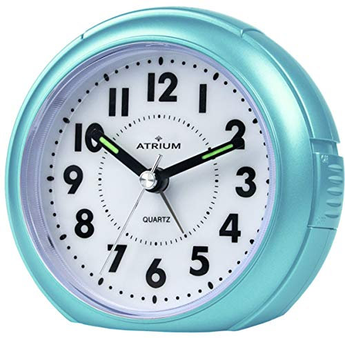 Atrium Wecker Analog Quarz ohne Ticken mit Licht und Snooze Hellblau Metallic A240-15