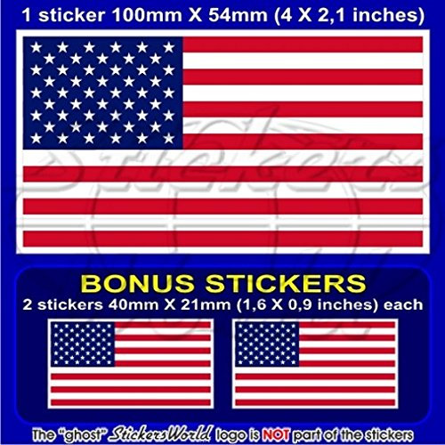 USA United States Amerika Flagge American 10,2 cm (100 mm) Vinyl Bumper Aufkleber, Aufkleber X1 + 2 Bonus