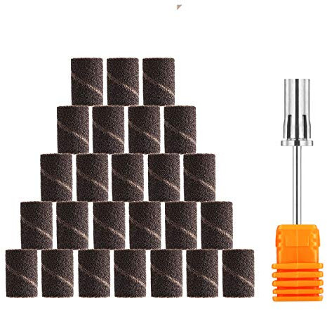 JCMaster Innovative Design Stainless Steel Mandrel + 25Pcs Sanding Bands For Nail Sander, 3/32'' Standard Shank Diameter, Professional Set For Nail Care, For Removing Dead Skin Around The Feet - 150