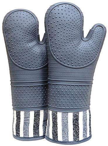 RED LMLDETA Heat Resistant 550 Degree Oven mitt, Silicone Oven Hot Mitts - 1 Pair, Extra Long Professional Baking Oven Gloves - Food Safe,Pot Holders Cooking,Grilling,Kitchen (Grey Mittens)