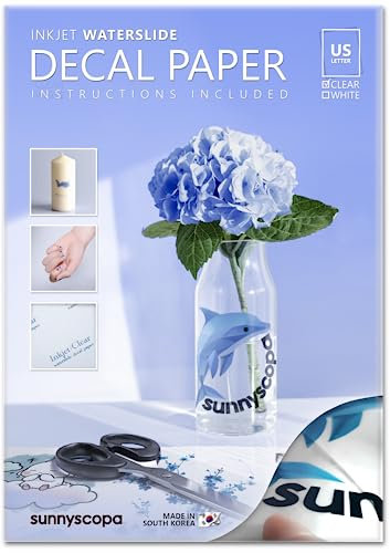 Sunnyscopa Wasserschiebefolie für Tintenstrahldrucker - Transparent, A4, US Letter 20 Blätter - Personalisierte Transferfolie - Bedruckbares DIY Aufklebepapier