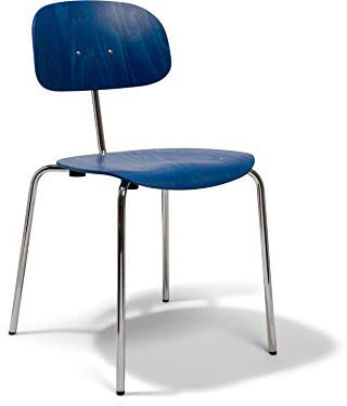 Modulor Stahlrohrstuhl 118, stapelbarer Stuhl aus Buche, Bürostuhl mit Kreuzfußgestell aus verchromtem Rundrohr, 50 cm x 48 cm x 81 cm (enzianblau/Chrom)