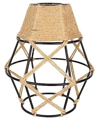 FRIDEKO HOME Vintage Käfig Lampenschirm aus Metall und Hanfseil,Industrielle Retro 16cm Breite Stehlampe Pendelleuchte Klein Gestell Lampenschirm E27 für Küchen Schlafzimmer Bar Salon Restaurant