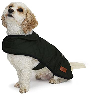 Ancol Heritage Quilted Dog Coat Puppy Pet Winter Jacket Dark Green Fleece Lined Warm Waterproof Reflective Edging Hook Loop Fastening Adjustable Leg Straps - 60 cm X-Large