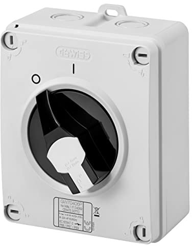 GEWISS - GW70401P Sezionatore Rotativo, Hp, Comando, Cassetta in Materiale Isolante, 16A 2P, Manopola Nera Lucchettabile, IP66/67/69