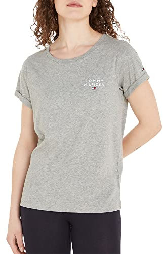 Tommy Hilfiger T-Shirt Femme Manches Courtes Encolure Ronde, Gris (Light Grey Heather), L