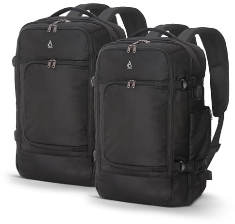 Aerolite 55x35x20cm Handgepäck Rucksack passend für Ryanair Priority, Lufthansa, Eurowings und mehr Handgepäcktasche, Reisetasche, Tagesrucksack, Flugtasche 39L mit 5 Jahre Garantie, Schwarz x2