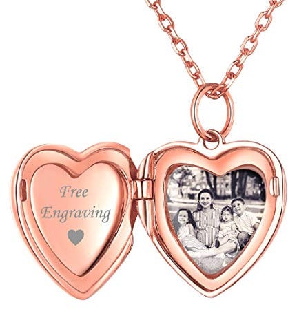 Collier Coeur Rose Or avec Photo Personnalisé pour Femme-Pendentif Prénom Personnalisé avec Chaîne Rose Gold Maille Rolo Réglable 22+2”(55+5cm) Cadeau Original Anniversaire pour Maman Grande-Mère