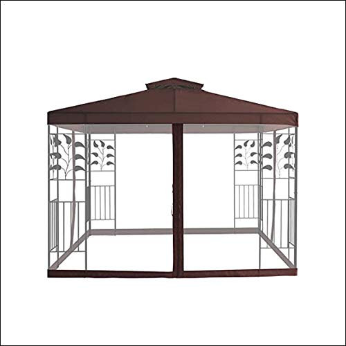 Mosquito Side Net with Zipper Fly Screen For Outdoor Garden Patio 3x3m Metal Gazebo - Coffee