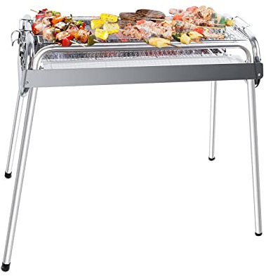 Uten BBQ Grill Holzkohlegrill, 430 Rostfreier Edelstahlgrill Grill Raucher Außengrill für 5-10 Personen Familie Picknick Gartenterrasse Camping Travel Barbecue Party【L-Größe】