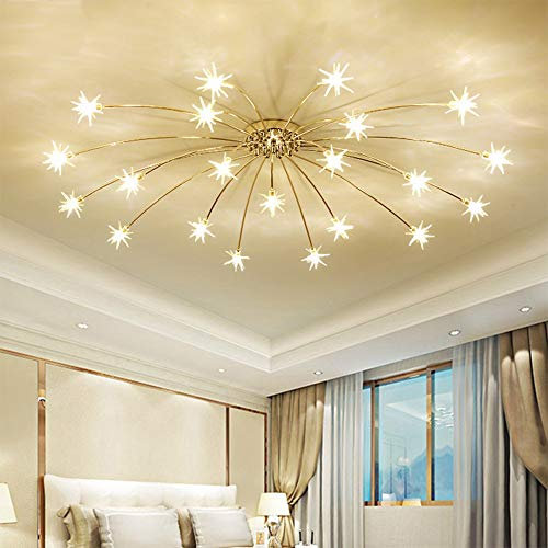 Lanekd LED Wohnzimmer Deckenlampe Stern Styl Schlafzimmer Deckenleuchte Kinderzimmer Dekolampe Glas-schirm Esszimmer Kronleuchter Retro Design Küche Flur Pendelleuchte