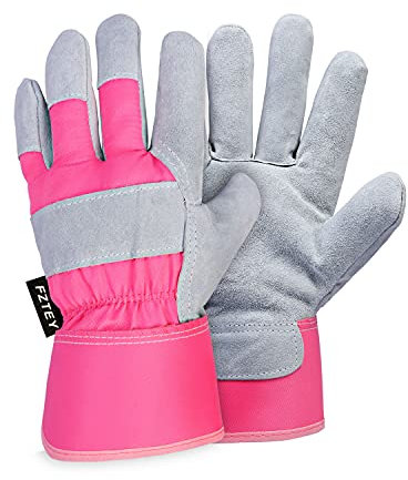 FZTEY Gardening Gloves For Ladies&Women&Girls&Her Gift. Heavy Duty Thorn Proof Safety Work Protective Rigger Washable Gripper 9 (Large, Pink, 1 Pairs)