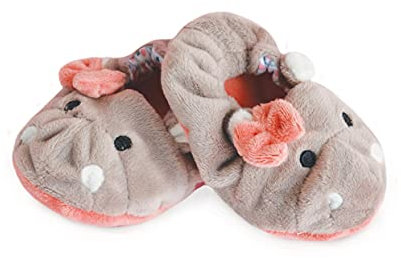 Baby Nat' - Chaussons Bébé Fille Hippopotame - Cadeau Bébé Fille - Gris/Rose - Zoé BN0561