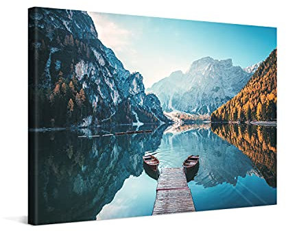 PICANOVA – Bild auf Leinwand Dolomites Bergsee Pragser Wildsee 60x40cm Leinwandbild – Premium Leinwanddruck – Wandbild Kunstdruck Auf 2cm Holz-Keilrahmen Wohnzimmer Wanddekoration – Berge