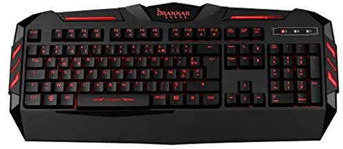Konix Drakkar Clavier Gaming Filaire à Membrane Utgard AZERTY - Anti-ghosting - Rétroéclairage Rouge - Câble 1,6 m