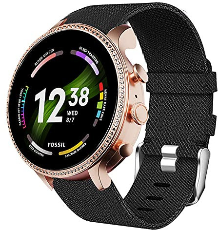 Giaogor Compatible for Fossil Gen 6 Smartwatch Band, Breathable Nylon Woven Fabric Replacement Accessory Strap Compatible for Fossil Gen 6 42mm / 44mm Smartwatch (Black, 42mm case Women)