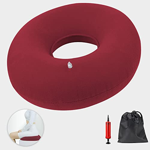 JHY Hämorrhoiden Sitzkissen, Aufblasbares Sitzkissen, Orthopädisches Rundkissen, Weicher Sitzring mit Pumpe bei Entzündungen, Hämorrhoiden,Steißbeinschmerzen, Zysten, Schwangerschaft, Geburt (Rot)