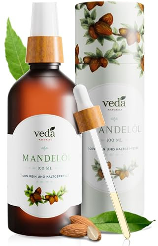 Veda Naturals® Mandelöl (100 ml) | frei von Farb- und Konservierungsstoffen | für Gesicht und Körper | für Massage | für Haarpflege und Kopfhaut | Basisöl unter Makeup | Anti Aging | vegan