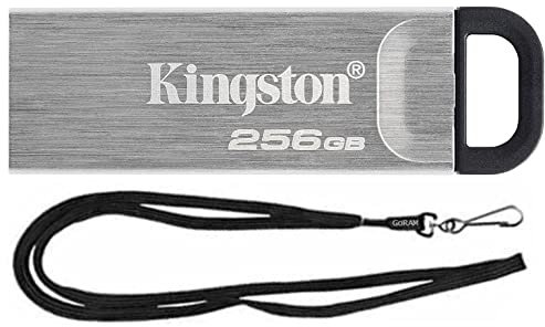 Kingston 256GB DataTraveler Kyson High Performance up to 200MB/s USB 3.2 Metal Flash Drive DTKN/256GB Bundle with (1) GoRAM Black Lanyard (256GB, 1 Pack)