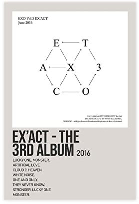 EX'ACT – Das dritte Album von EXO Music Singer Poster Cover 1 Leinwandposter Schlafzimmer Dekor Sport Landschaft Büro Raum Dekor Geschenk Unframe:60 x 90 cm