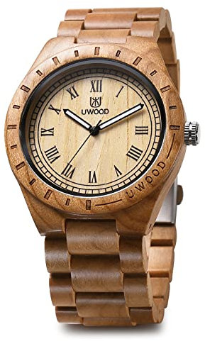 LeeEv Herren Armbanduhr aus Holz leicht, einzigartig Uwood Serie handgefertigt Sandelholz analog Quarz Vintage Stil römische Zahlen natürliche Holz Armbanduhr