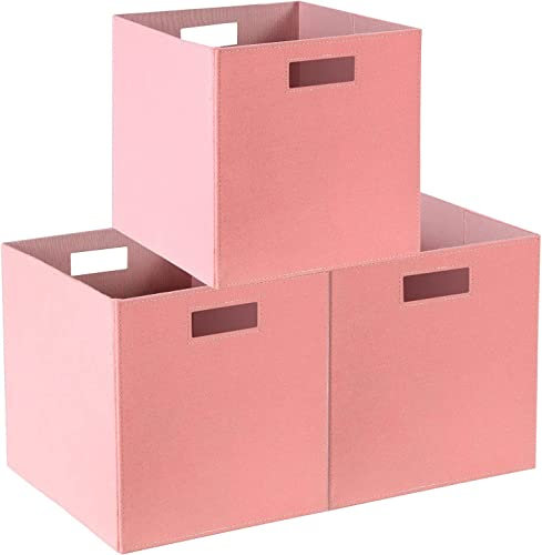 Lauatiiu Faltbare 3 Packungen, Aufbewahrungskörbe mit zwei Griffen Filz-Aufbewahrungskörbe für Schlafzimmer, Spielzimmer Regale Kinderzimmer Organizer 31 x 31 x 31 cm (rosa)