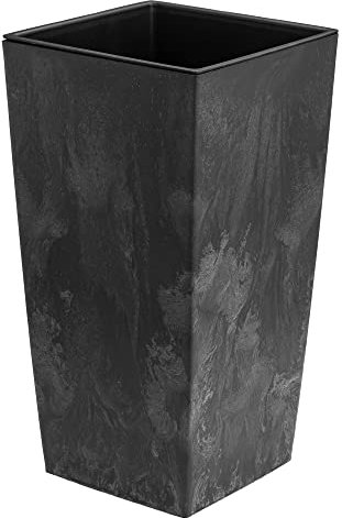 Pot de Fleurs carré en Plastique - 11,4 l - avec Insert - 5 l - Aspect béton - H : 375 mm - pour l'intérieur et l'extérieur - Couleur : Anthracite - pour Jardin, Patio, Salon, terrasse