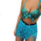 Damen Rave Rock Fransen Rock Pailletten Quaste Rock Bauchtanz Kostüm Bauchtanz Mini Rock Hüftschal Rave Outfit für Frauen und Mädchen (Blau, One Size)
