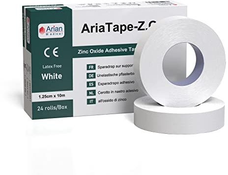 Zinc Oxide Tape - 2.5cm x 10m 4 Rolls | White Sports Strapping | Ankle Stability, Blister Prevention for Foot & Wrist Support | Boxing, Rugby & Football Athletic Tape for Sports Injury & First Aid