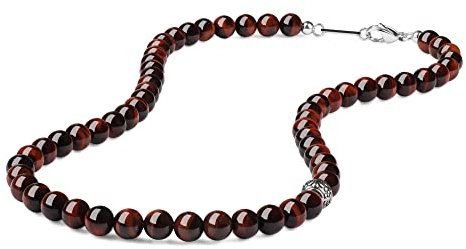 GAVU Rotes Tigerauge Kristall Perlenkette für Herren 65cm