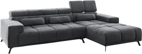 DELIFE Couch Ordino Mikrofaser Schwarz 285x200 Ottomane rechts Relaxfunktion Ecksofa