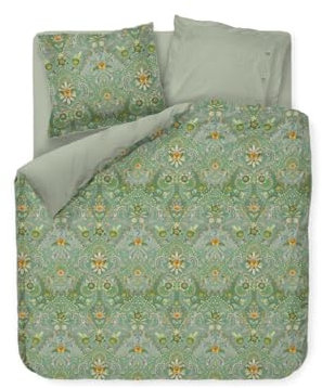 Pip Studio Bettwäsche Saluti Piccoli Green Perkal Blüten Ornamente Blumen Wendeoptik Geblümt Gestreift Floral