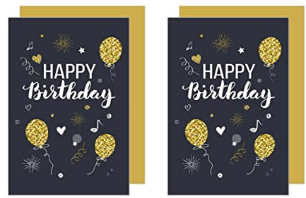 Edition Seidel 2 Premium Geburtstagskarten mit Goldprägung und Umschlag. Glückwunschkarte Billet Geburtstag Happy Birthday Mann Frau Karte Gold (G2896)